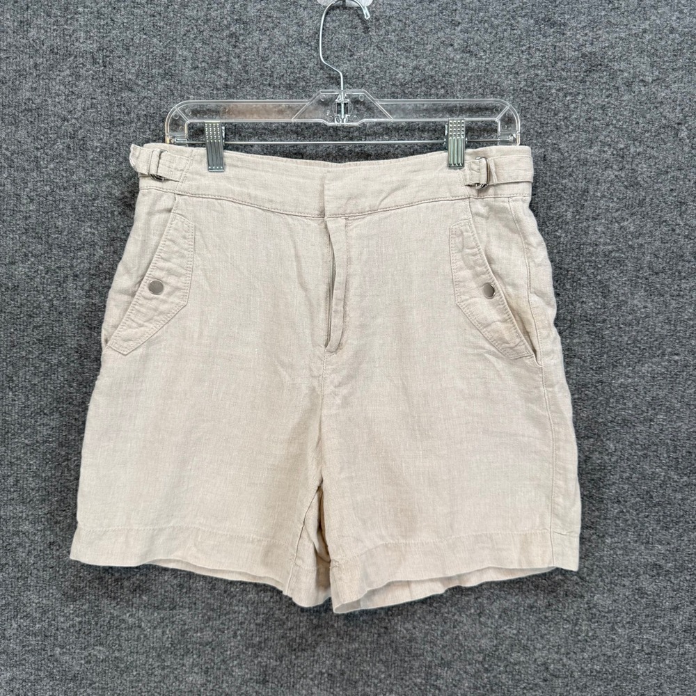 Athleta Shorts Women 10 Beige Linen Side Buckle Adjuster Casual Travel Boho